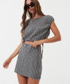 Afends Womens Asta - Hemp Seersucker Check Mini Skirt - Steel