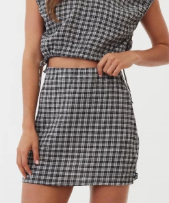 Afends Womens Asta - Hemp Seersucker Check Mini Skirt - Steel