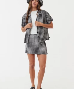 NEW ARRIVALS Afends Womens Asta - Hemp Seersucker Check Shirt - Steel 12 NEW ARRIVALS Afends Womens Asta - Hemp Seersucker Check Shirt - Steel