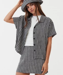 NEW ARRIVALS Afends Womens Asta - Hemp Seersucker Check Shirt - Steel 10 NEW ARRIVALS Afends Womens Asta - Hemp Seersucker Check Shirt - Steel