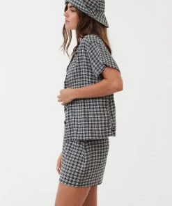 NEW ARRIVALS Afends Womens Asta - Hemp Seersucker Check Shirt - Steel 13 NEW ARRIVALS Afends Womens Asta - Hemp Seersucker Check Shirt - Steel