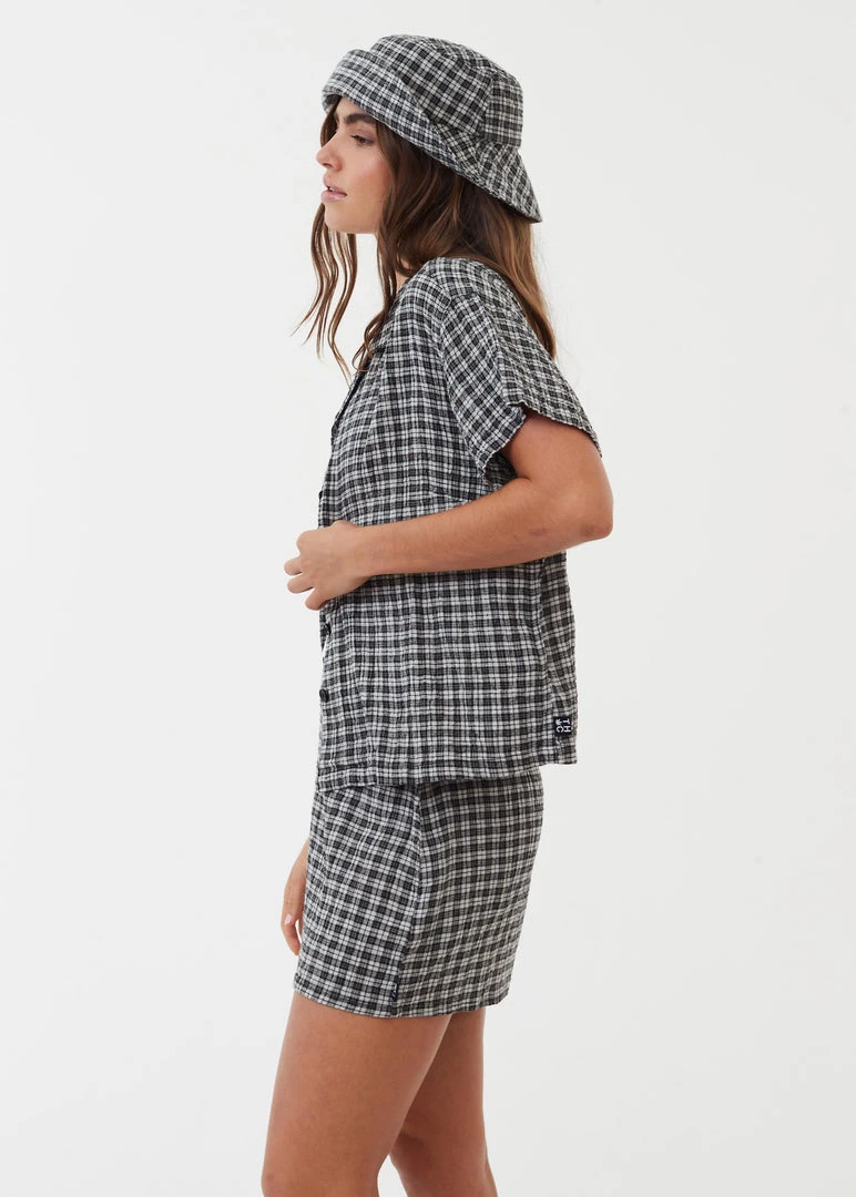 NEW ARRIVALS Afends Womens Asta - Hemp Seersucker Check Shirt - Steel 6 NEW ARRIVALS Afends Womens Asta - Hemp Seersucker Check Shirt - Steel