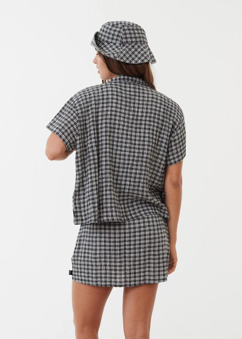 NEW ARRIVALS Afends Womens Asta - Hemp Seersucker Check Shirt - Steel 7 NEW ARRIVALS Afends Womens Asta - Hemp Seersucker Check Shirt - Steel