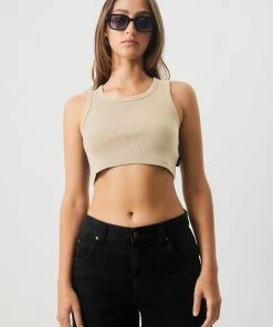 NEW ARRIVALS Afends Womens Chloe - Hemp Ribbed Crop Tank - Cement