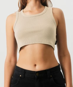 NEW ARRIVALS Afends Womens Chloe - Hemp Ribbed Crop Tank - Cement