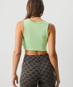 Afends Womens Chloe - Hemp Ribbed Crop Tank - Lime Green