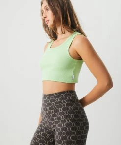 Afends Womens Chloe - Hemp Ribbed Crop Tank - Lime Green