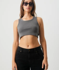 NEW ARRIVALS Afends Womens Chloe - Hemp Ribbed Crop Tank - Steel