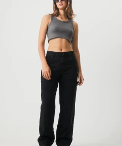 NEW ARRIVALS Afends Womens Chloe - Hemp Ribbed Crop Tank - Steel