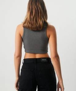 NEW ARRIVALS Afends Womens Chloe - Hemp Ribbed Crop Tank - Steel