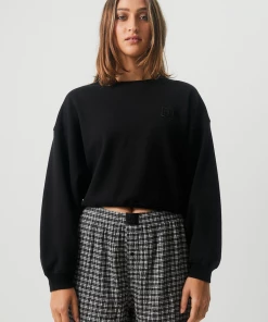 NEW ARRIVALS Afends Womens Comet - Hemp Cropped Crew Neck Jumper - Black