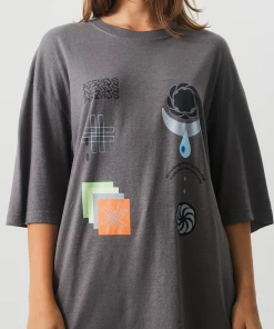 NEW ARRIVALS Afends Womens Euphoria - Hemp Oversized Graphic T-Shirt - Steel