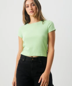 Afends Womens Faith - Hemp Ribbed T-Shirt - Lime Green NEW ARRIVALS