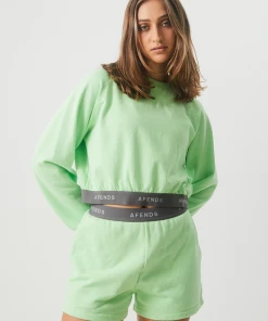 Afends Womens Homebase - Hemp Crew Neck Jumper - Lime Green NEW ARRIVALS