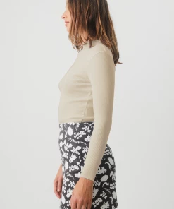 Afends Womens Iconic - Hemp Ribbed Long Sleeve Top - Cement NEW ARRIVALS