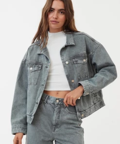 Afends Womens Innie - Organic Denim Jacket - Faded Steel NEW ARRIVALS