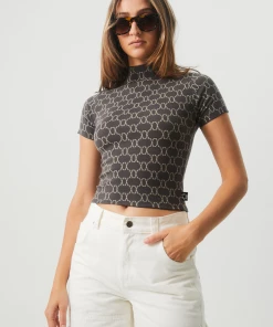 NEW ARRIVALS Afends Womens Lois - Recycled Short Sleeve Top - Steel