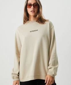 NEW ARRIVALS Afends Womens Luxury - Recycled Crew Neck Jumper - Cement