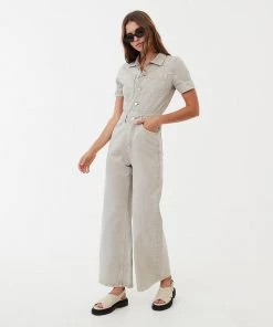 Afends Womens Miami - Organic Denim Flared Jumpsuit - Faded Cement