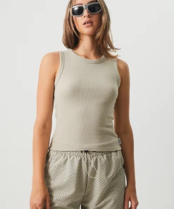 NEW ARRIVALS Afends Womens Milla - Hemp Ribbed Singlet - Cement