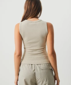 NEW ARRIVALS Afends Womens Milla - Hemp Ribbed Singlet - Cement