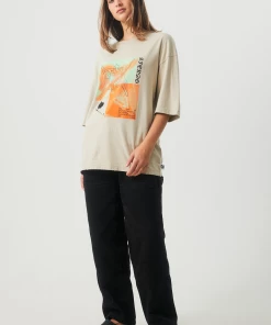 Afends Womens Morton - Recycled Oversized Graphic T-Shirt - Cement