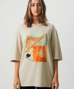 Afends Womens Morton - Recycled Oversized Graphic T-Shirt - Cement