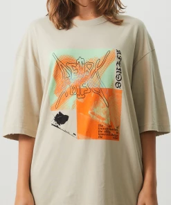 Afends Womens Morton - Recycled Oversized Graphic T-Shirt - Cement