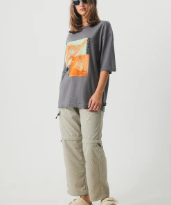 NEW ARRIVALS Afends Womens Morton - Recycled Oversized Graphic T-Shirt - Steel