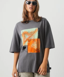 NEW ARRIVALS Afends Womens Morton - Recycled Oversized Graphic T-Shirt - Steel