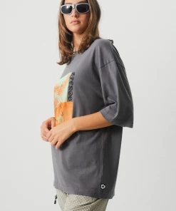 NEW ARRIVALS Afends Womens Morton - Recycled Oversized Graphic T-Shirt - Steel