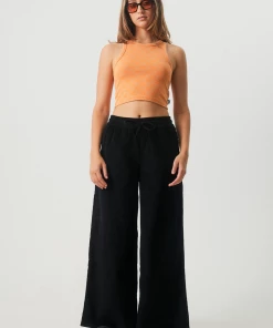 NEW ARRIVALS Afends Womens Night Away - Hemp Corduroy Baggy Wide Leg Pants - Black
