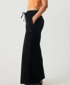 NEW ARRIVALS Afends Womens Night Away - Hemp Corduroy Baggy Wide Leg Pants - Black