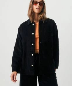 Afends Womens Night Away - Hemp Corduroy Puffer Jacket - Black