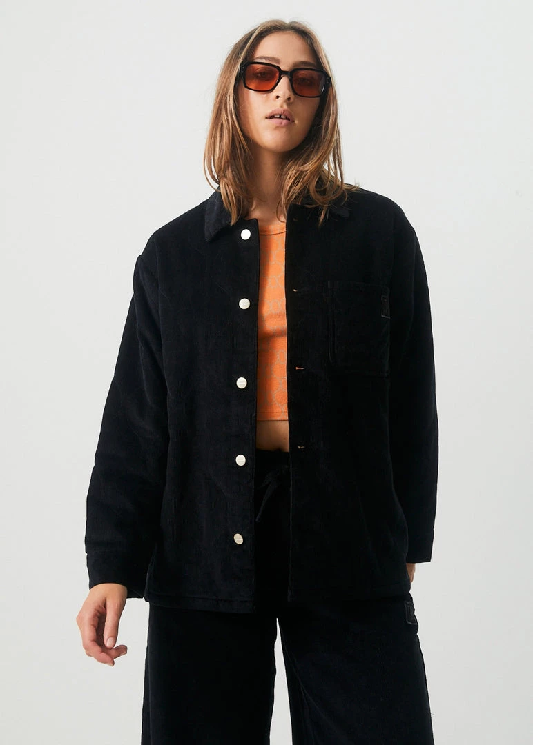 Afends Womens Night Away - Hemp Corduroy Puffer Jacket - Black 1 Afends Womens Night Away - Hemp Corduroy Puffer Jacket - Black