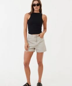 Afends Womens Seventy Threes - Organic Denim High Waisted Shorts - Faded Cement