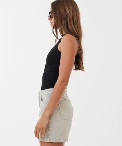 Afends Womens Seventy Threes - Organic Denim High Waisted Shorts - Faded Cement