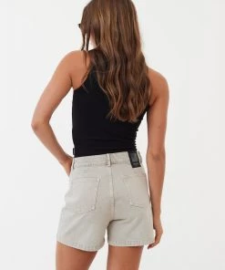 Afends Womens Seventy Threes - Organic Denim High Waisted Shorts - Faded Cement