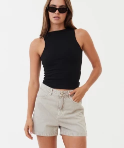 Afends Womens Seventy Threes - Organic Denim High Waisted Shorts - Faded Cement