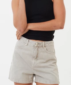 Afends Womens Seventy Threes - Organic Denim High Waisted Shorts - Faded Cement