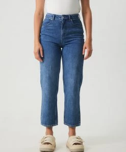 Afends Womens Shelby - Hemp Denim Wide Leg Jeans - Authentic Blue