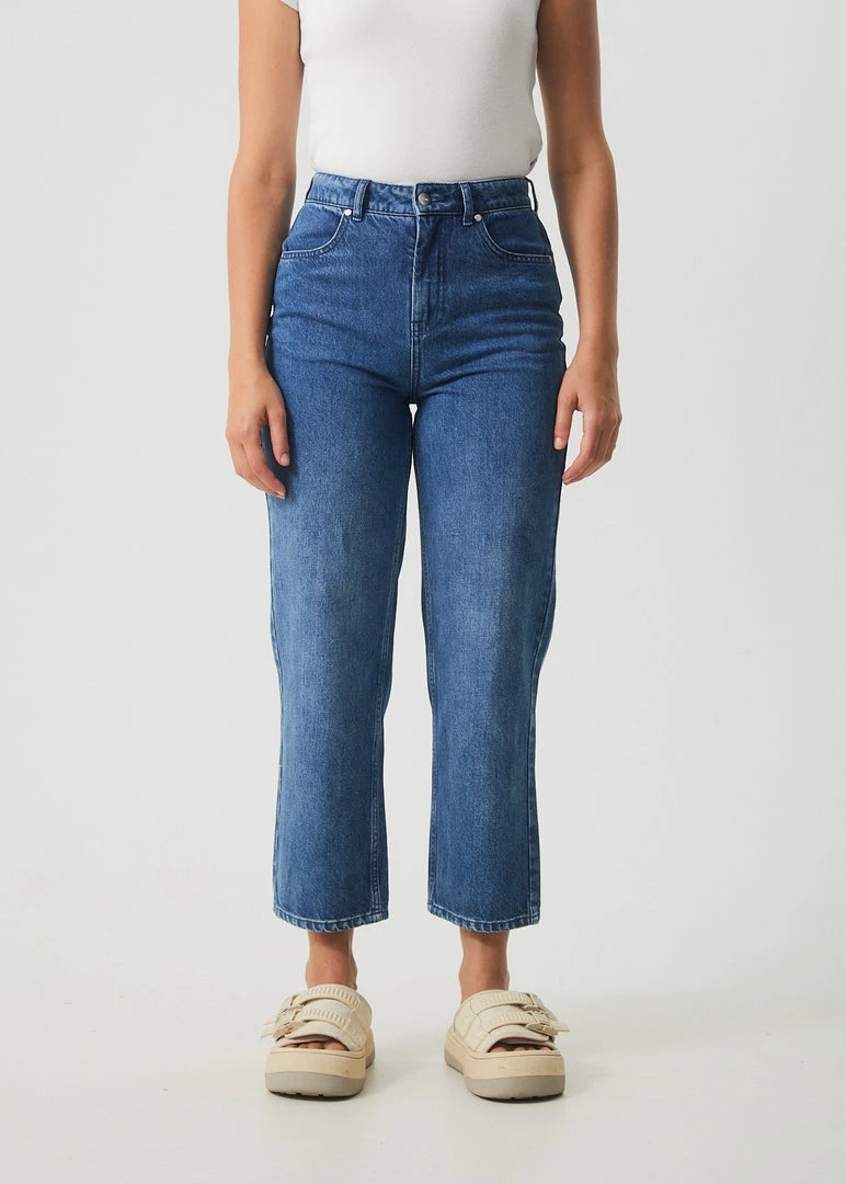 Afends Womens Shelby - Hemp Denim Wide Leg Jeans - Authentic Blue 2 Afends Womens Shelby - Hemp Denim Wide Leg Jeans - Authentic Blue