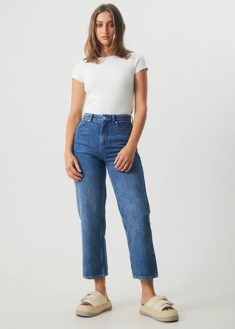 Afends Womens Shelby - Hemp Denim Wide Leg Jeans - Authentic Blue 1 Afends Womens Shelby - Hemp Denim Wide Leg Jeans - Authentic Blue