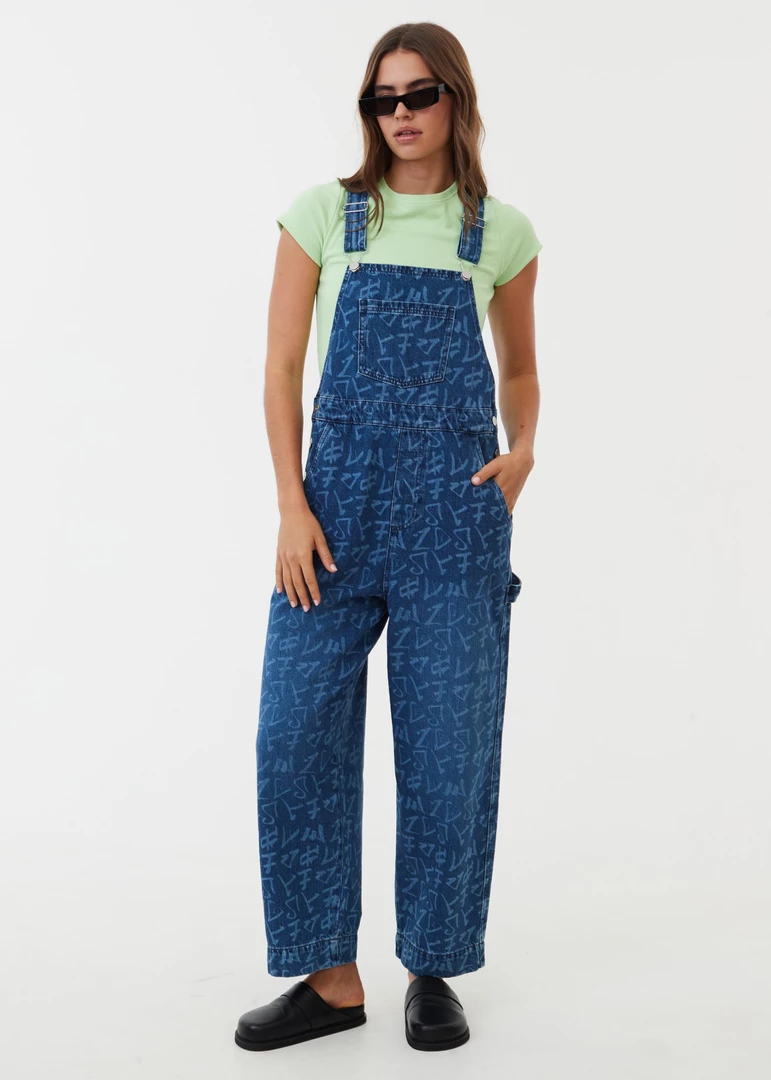 Afends Womens Tagged Louis - Hemp Denim Baggy Overalls - Graffiti Blue 5 Afends Womens Tagged Louis - Hemp Denim Baggy Overalls - Graffiti Blue