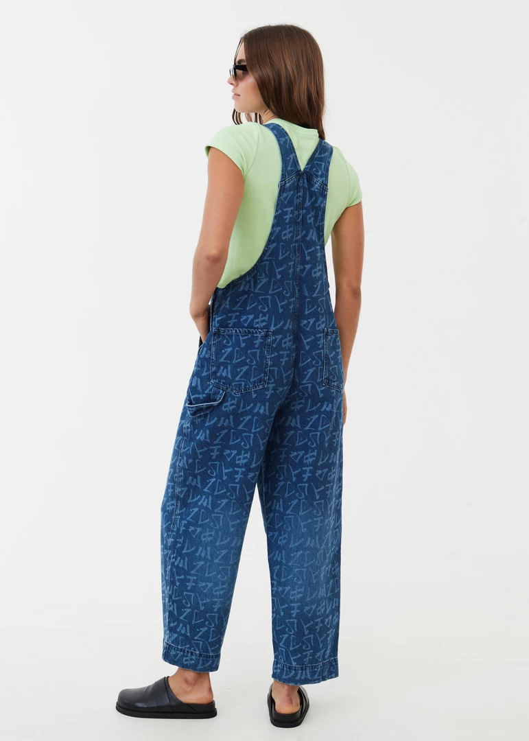 Afends Womens Tagged Louis - Hemp Denim Baggy Overalls - Graffiti Blue 6 Afends Womens Tagged Louis - Hemp Denim Baggy Overalls - Graffiti Blue