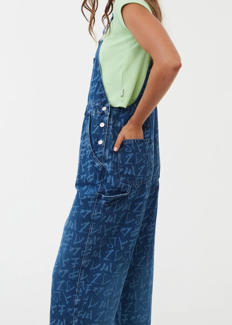 Afends Womens Tagged Louis - Hemp Denim Baggy Overalls - Graffiti Blue 7 Afends Womens Tagged Louis - Hemp Denim Baggy Overalls - Graffiti Blue