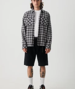 Afends Mens Asta - Hemp Check Flannel Long Sleeve Shirt - Steel