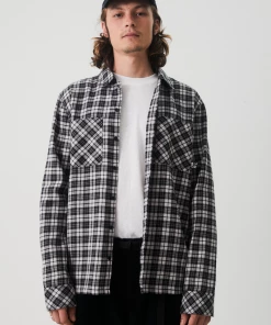 Afends Mens Asta - Hemp Check Flannel Long Sleeve Shirt - Steel