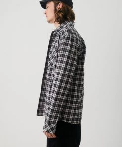 Afends Mens Asta - Hemp Check Flannel Long Sleeve Shirt - Steel