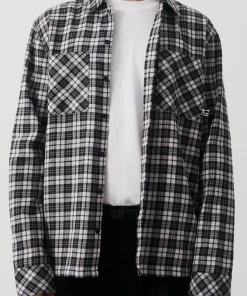 Afends Mens Asta - Hemp Check Flannel Long Sleeve Shirt - Steel